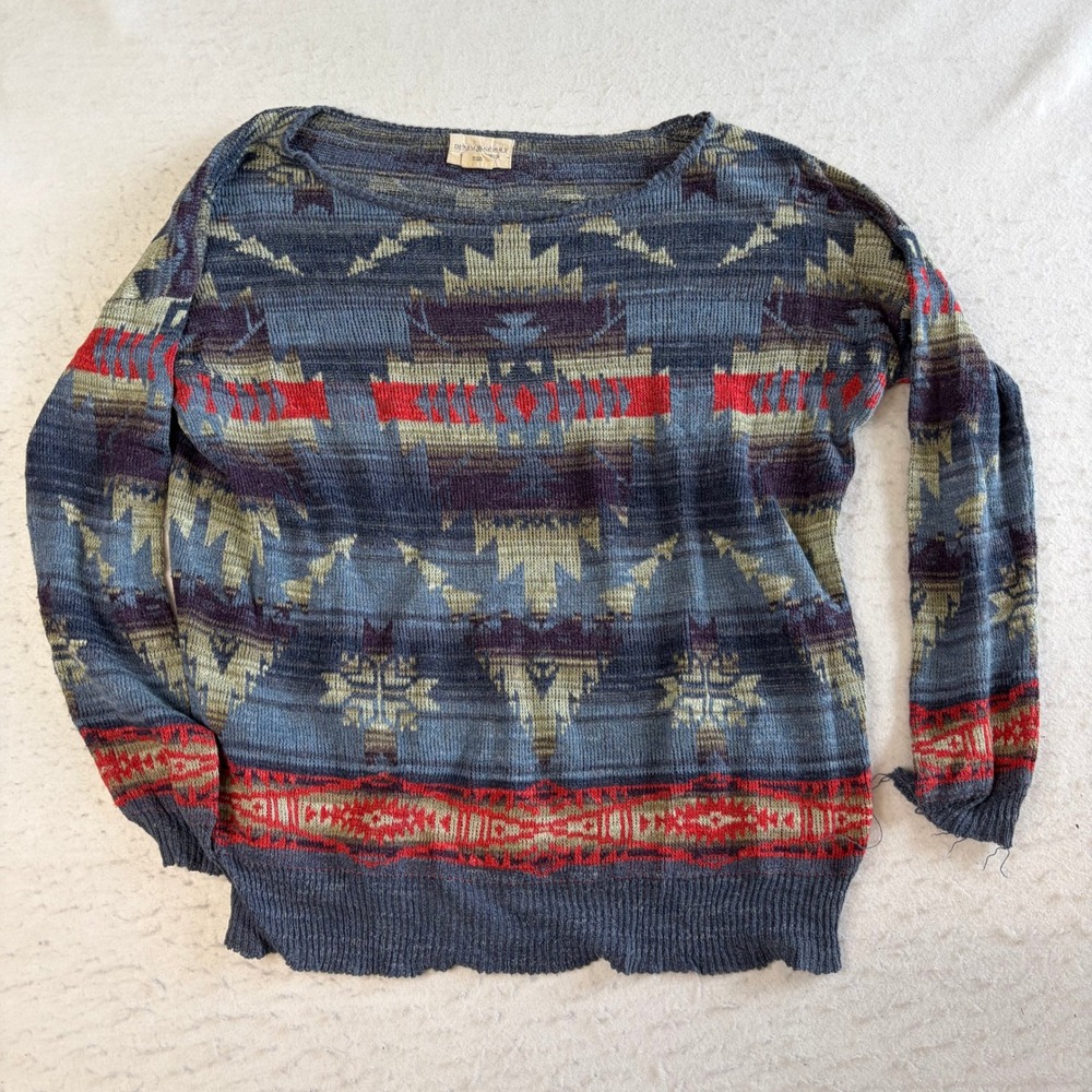 Denim & Supply Ralph Lauren Sweater Womens Medium Blue Southwestern‎ Aztec Knit